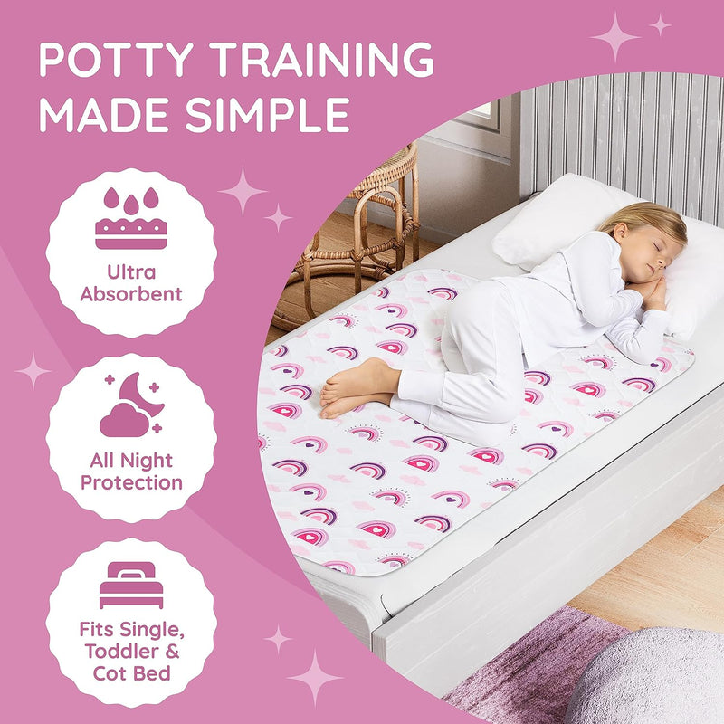 Potty Training Bed Pad, waterproof Mattress Protector for 100% Night Time Protection|Rainbow|Lifesaver for Mattress Whilst Night Time Toilet Training|Easy To Wash & Dry|Fits Toddler & Single Size Bed Lynmark