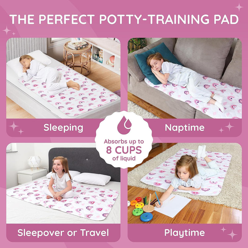 Potty Training Bed Pad, waterproof Mattress Protector for 100% Night Time Protection|Rainbow|Lifesaver for Mattress Whilst Night Time Toilet Training|Easy To Wash & Dry|Fits Toddler & Single Size Bed Lynmark