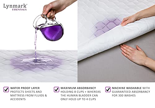 Washable Bed Protector/Pad with Tucks - Pack of 2- Double Bed Size| Best Kylie Sheet Mattress Protector for Incontinence & Bed wetting | 100% Waterproof mat & Absorbs 8 Cups+ | (Double Bed Size (x2) Lynmark